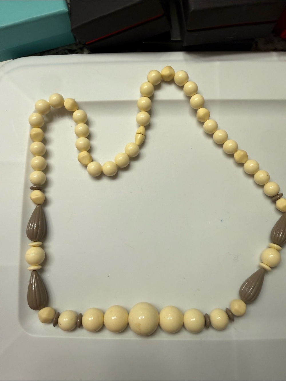 Vintage Cream Beaded Necklace with Taupe Accents